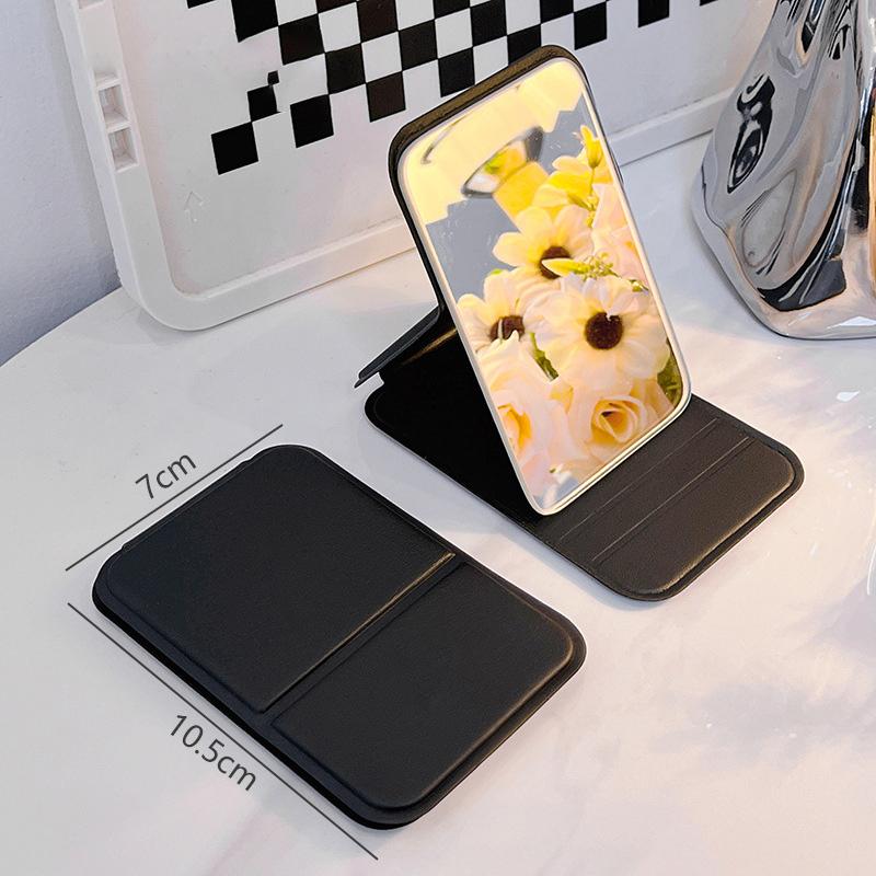 

Pu Leather Solid Color Foldable Makeup Mirror Simple Portable Handheld & Desktop Dual-Use Student Cute Pocket Mirror one size