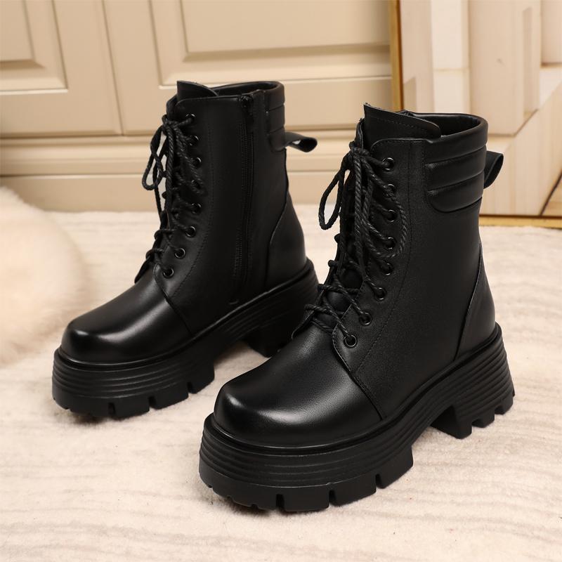 Fashion AIYUQI Women Boots Platform High Heel Genuine Leather Large Size 41 42 Ankle Boots Women Thick Wool Winter Snow Boots Ladies