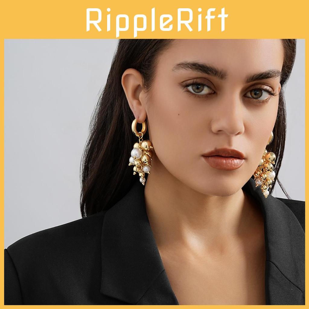 Chic Gold Alloy Geometric Earrings With Faux Pearl Detail Everyday Elegance