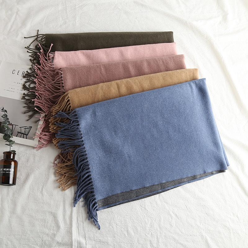 Koreanischen Stil Neue Wolle Einfarbig Schal Doppelseitige Zwei-Farbe Quaste Wilden Schal Herbst und Winter Verdickung Schal 20