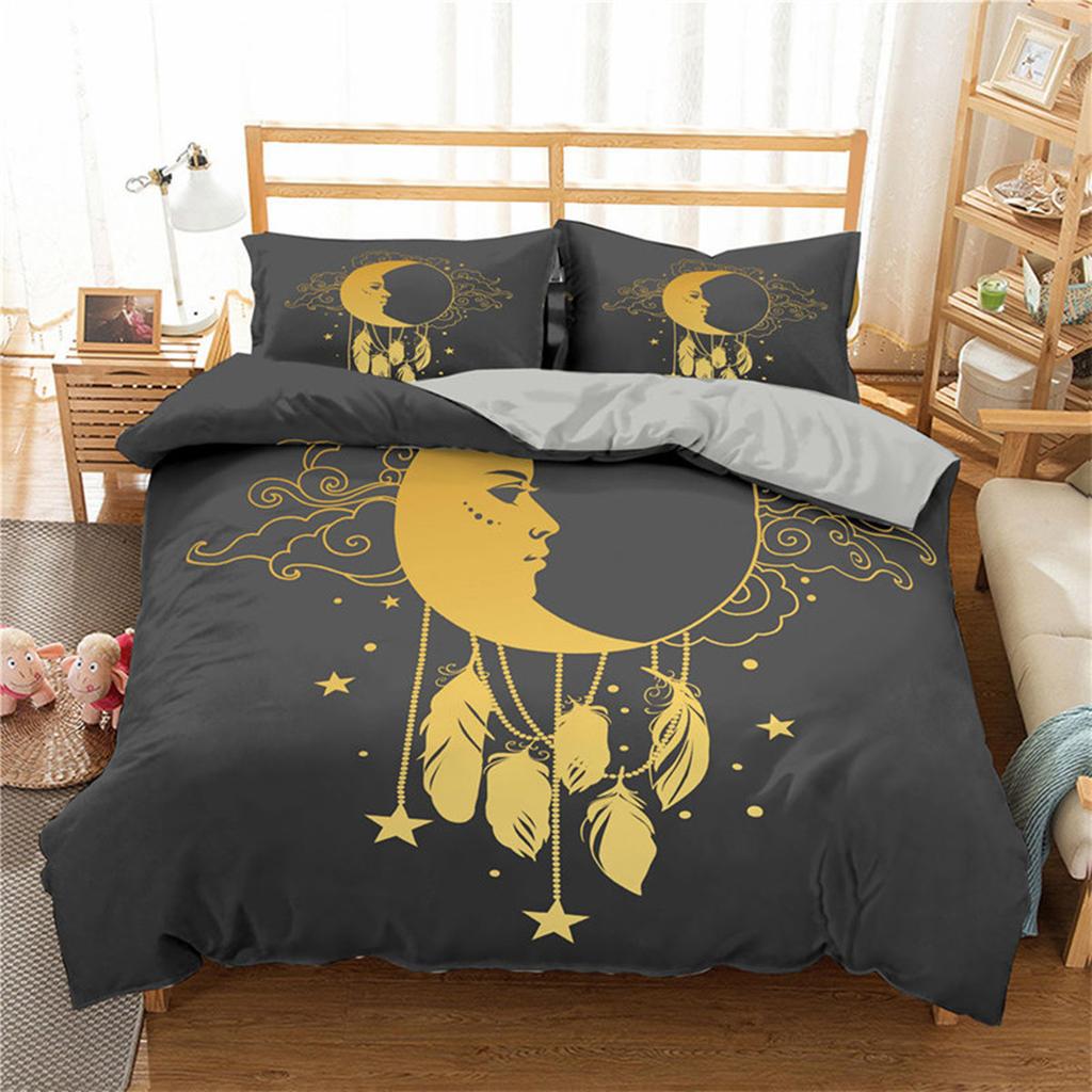Dreamcatcher Bohemian Mandala Sun Moon and Feather Print Duvet Cover Microfiber Bedroom Decorations for Women Gifts Queen King
