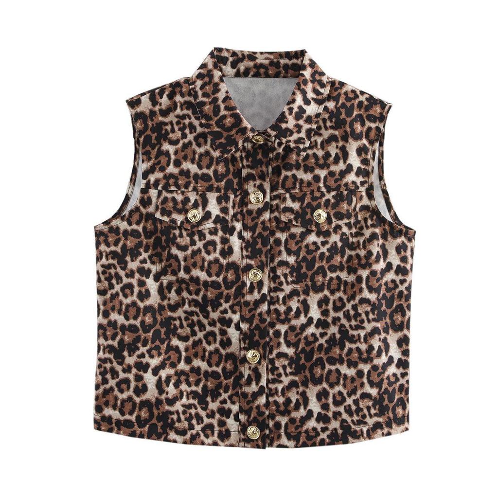 Spring 2025 Women's European & American Fashion Sleeveless Leopard Print Vest