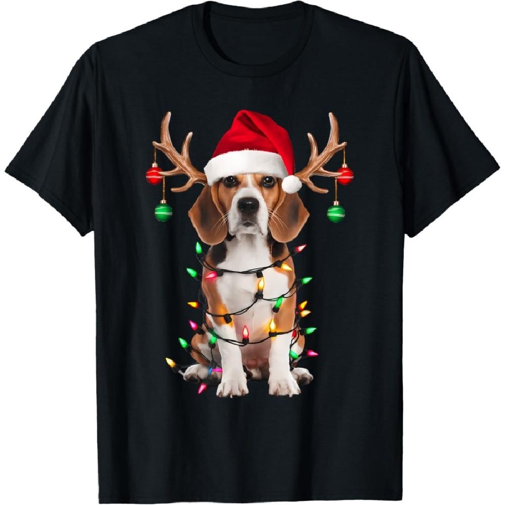

Beagle Christmas Tree Shirt Beagle Santa Hat Lover Gifts T-Shirt S
