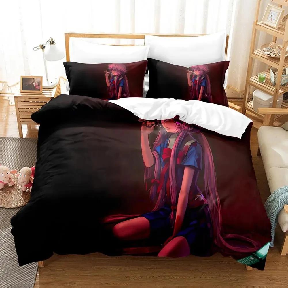 Mode Anime Future Diary Yuno Gasai Bettwäscheset Jungen Mädchen Twin Queen Size Bettbezug Kissenbezug Bett Kinder Erwachsene Heimtextilien