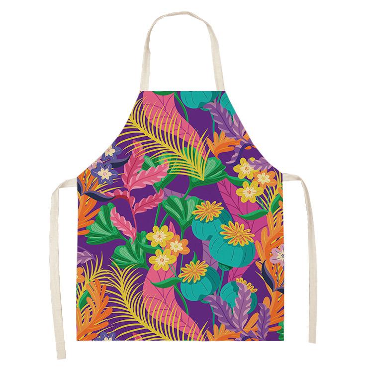 unframed Creative Plant Priinting Women Kitchen Aprons Cooking oil-proof Cotton Linen Antifouling Chef Apron 55x68cm