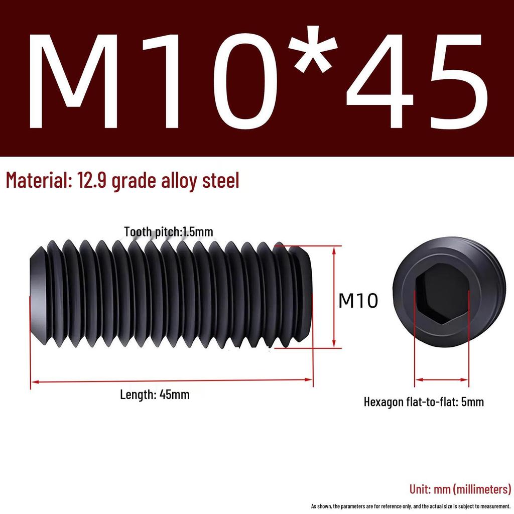 Grade 12.9 Hex Socket Headless Set Screw (M3-M16)