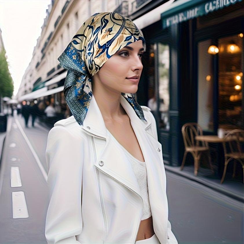 Lenço Quadrado de Cetim Feminino 70cm Vintage Primavera e Verão Estampa de Senhora Estilo Designer Lenço de Cabeça Feminino Lenços Femininos
