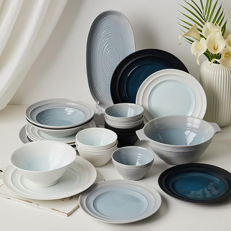 ZISIZ 10-inch Ceramic Flat Plate Rice Bowl