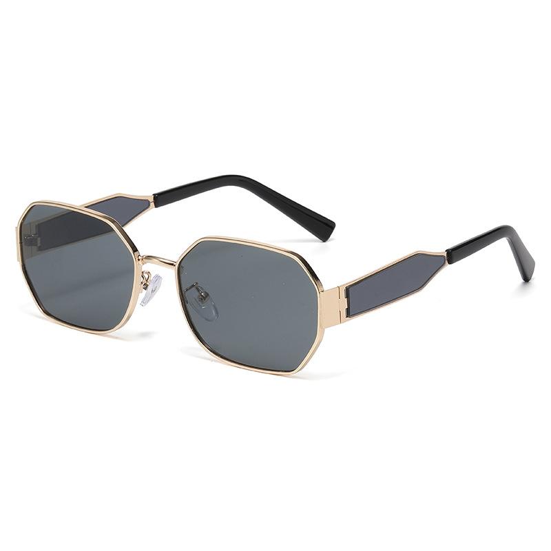 1pc Men's Gold Small Frame Wide Leg Metal Sunglasses Women's Summer Beach Travel Festival Essential Accessories