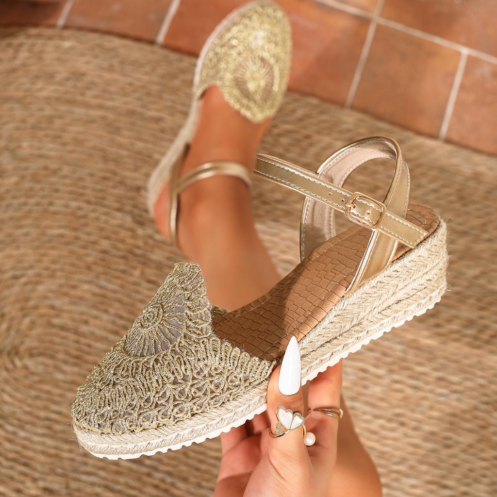 2026 New Women's Wedge Espadrille Sandals Ankle Strap Platform Shoes Breathable Knit Design Fashion Casual Summer Sandals Size35