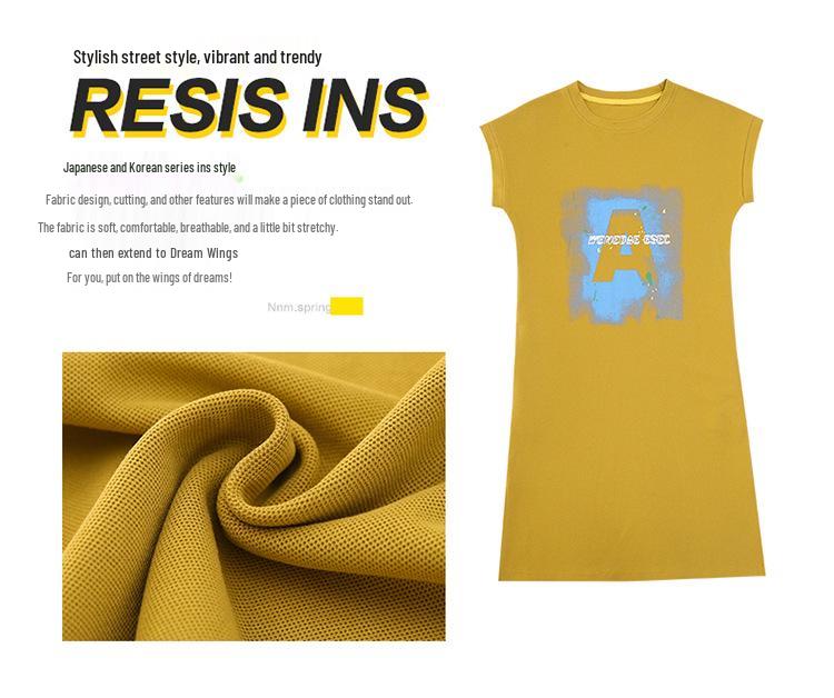 Girls' Casual Korean Style T-Shirt Dress - Summer Western Skirt for 12-Year-Olds