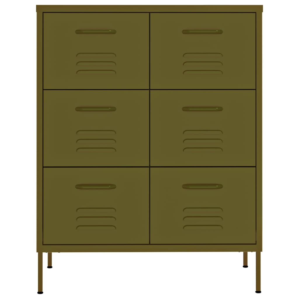 Drawer Cabinet Olive Green 80 x 35 x 101.5 cm Steel