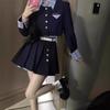Navy Preppy Style Two-Piece Top: Slimming Long Sleeve Black Set for Women - Autumn/Winter Hot Girl Edit