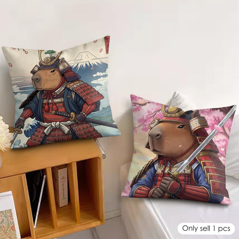 Samurai Ritter Capybara Kissenbezug Seidiger Kurzer Plüsch Versteckter Reißverschluss Staubdicht Sofakissenbezug Für Heimdekoration