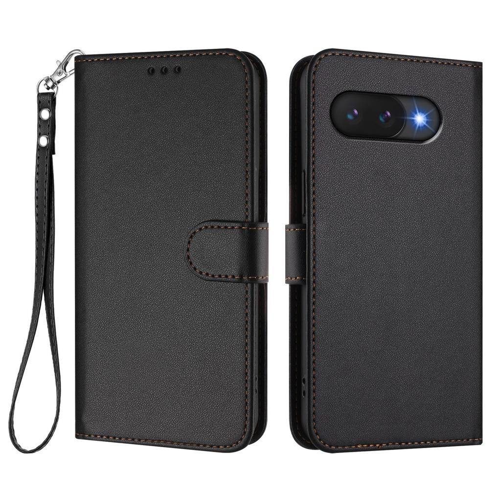 For Google Pixel 9a Leather Case Wallet Stand Phone Cover with Wrist Strap