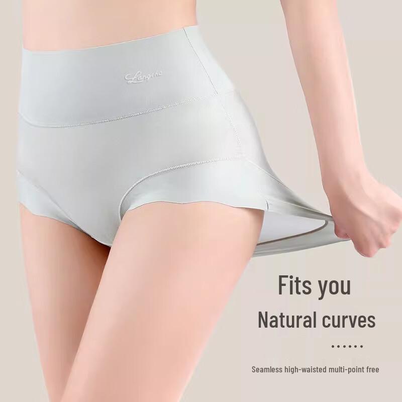 LANGSHA Women's High-Waist Seamless Ice Silk Briefs (3-Pack)