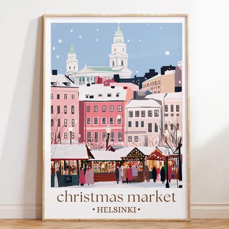 

Helsinki Christmas Market Print, Finland Winter Poster, Holiday Decor, European Festive Wall Art 21X30CMNo Framed