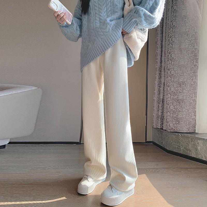 

Women s High-Waisted Chenille Fleece Wide-Leg Pants - Autumn/Winter 2025, Petite, Casual Drape, Straight-Leg, White 2XL (140-165 jin)