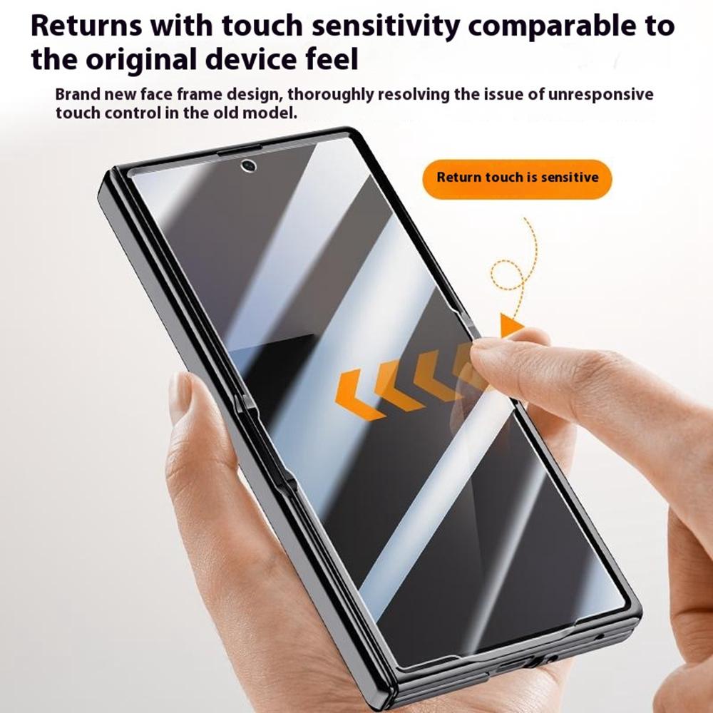 For Samsung Galaxy Z Fold7 5G Magnetic Case PC+Acrylic Phone Cover with Anti-Spy Screen Protector,Lens Kickstand