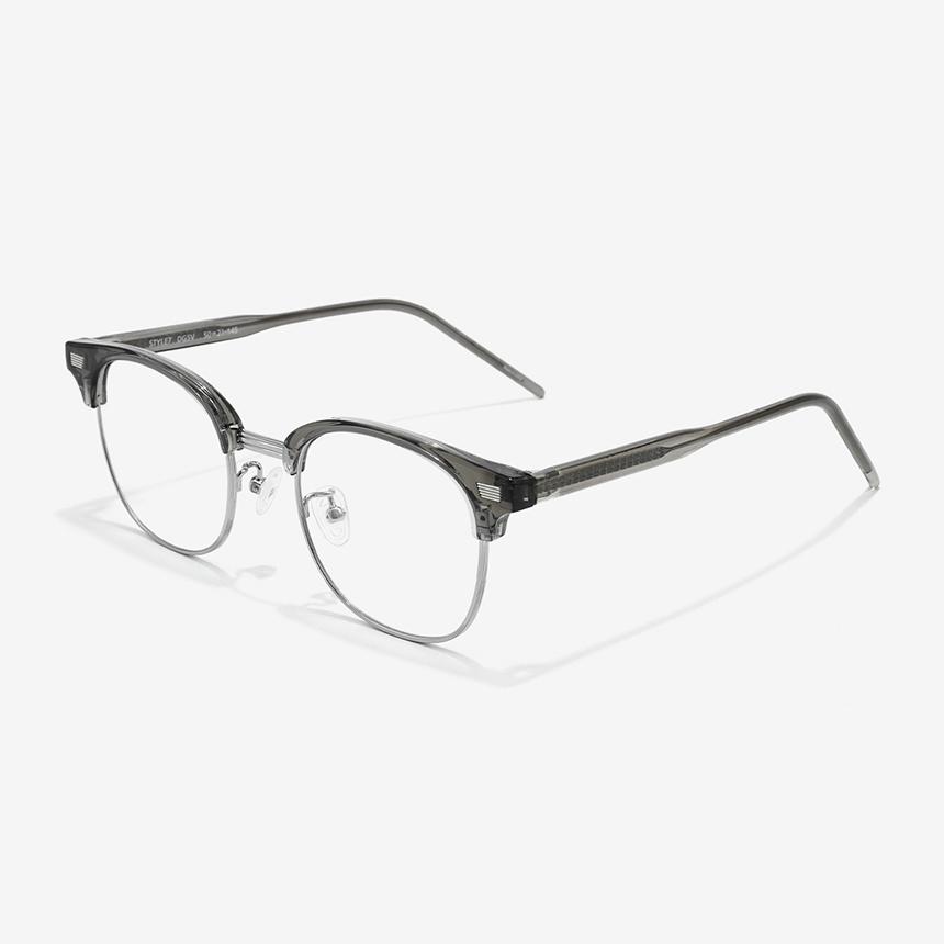 Seutailwokeu Style7 Dgsv_Dark Gray Transparent & Silver Classic Half-Rim Stylework Eyeglass Frames