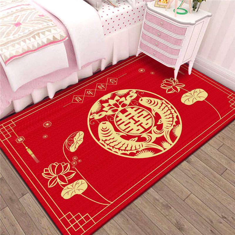 Romantic Red Wedding Bedside Carpet for Chinese Wedding Room Decor
