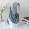 Fashion Solid Color Beads Hijab Pull On Style Stretchable Hijab Scarf Turban Head Wrap Sun Protection Headscarf Daily Use