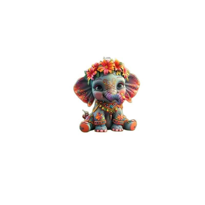 Flower Cute Cartoon Elephant Pattern Acrylic Pendant For Car Decor Accessories