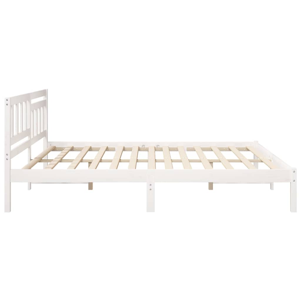 White Bed Frame with Headboard 180 x 200 cm Solid Pine Wood