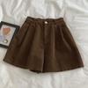 Corduroy Shorts for Women Autumn Winter Vintage Style Clothing Solid Wide-leg Shorts Casual Elastic Waist A-line Pants