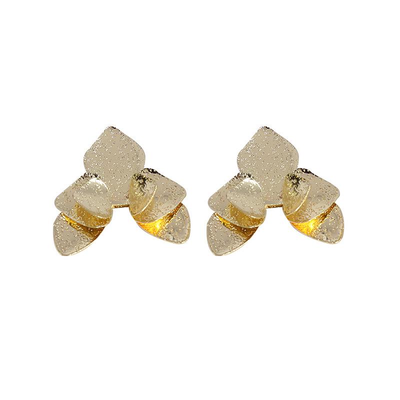 Three-layers Triangle Flower Women's Stud Earrings Folded Floral Gold Color Silver Color Petals Metal Geometric Female Earrings