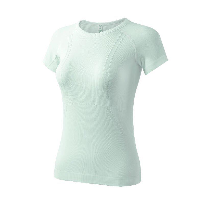 Women's Bare-Feel Yoga Top: Round Neck, Short Sleeve, Stretchy, Breathable, Seamless, Slim Fit for Pilates and Running.