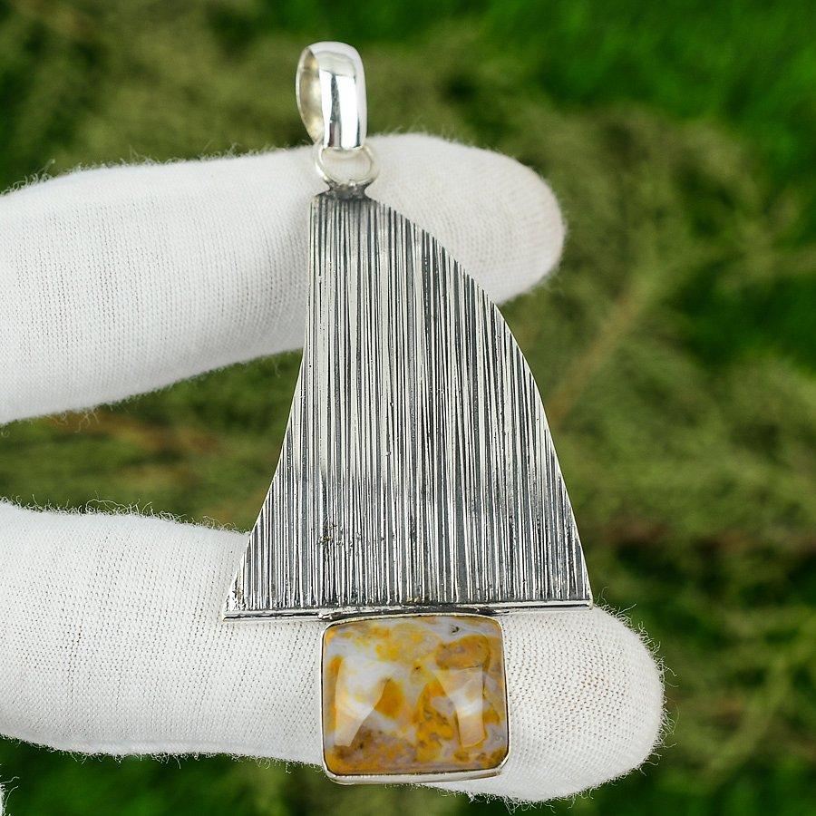 Radiant Polka Dot Agate Stone 925 Silver Wife Anniversary Handmade Bezel Pendant