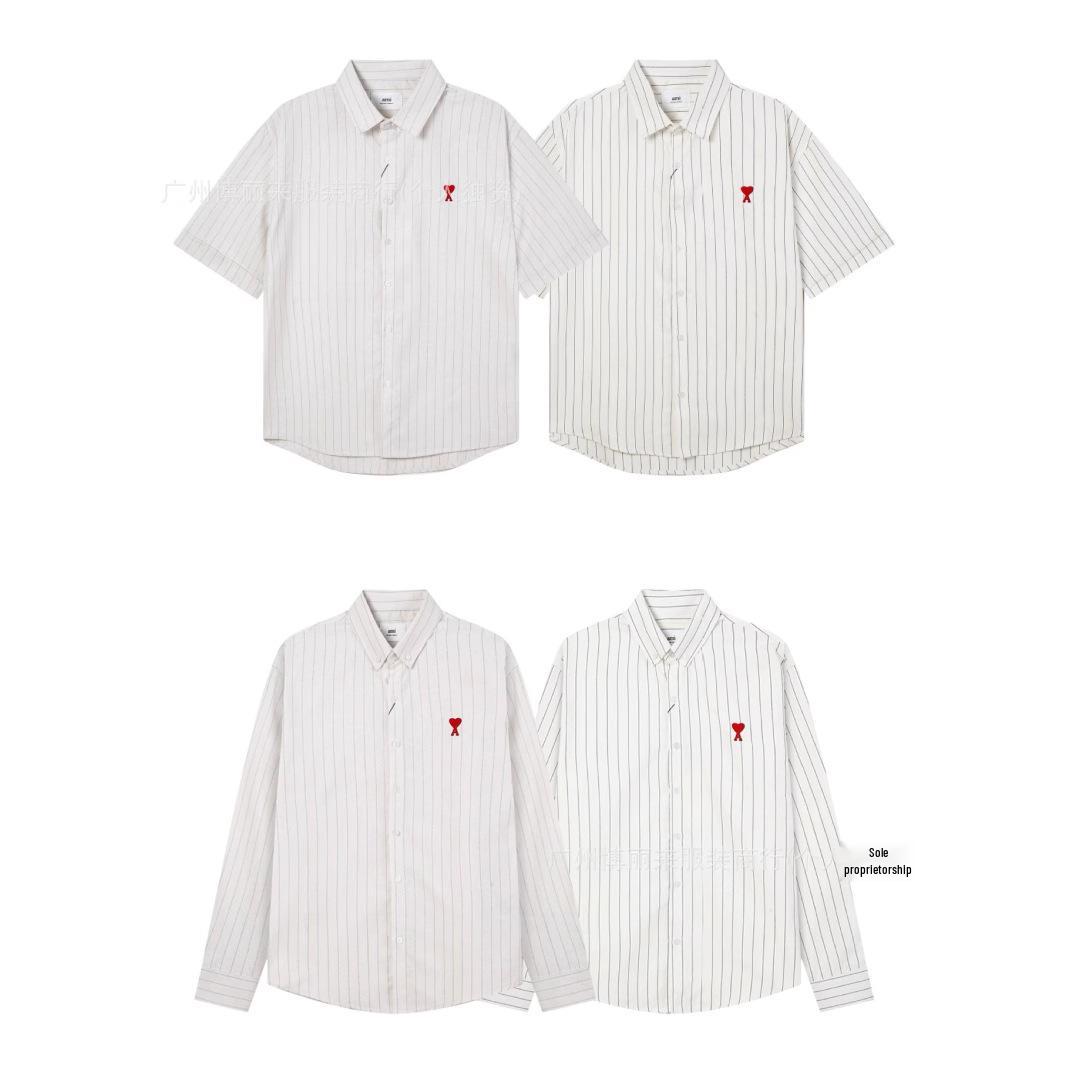 

Unisex Casual Striped Cotton Shirt with Heart Embroidery S