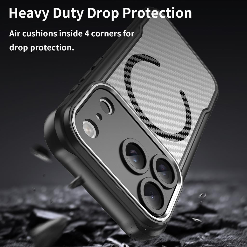 For iPhone 17 Pro Case Compatible with MagSafe Hybrid Phone Cover Carbon Fiber