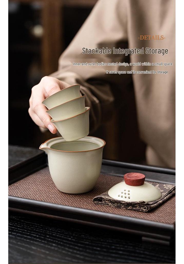 Portable Ceramic Tea Set: One Pot & Three Cups for Outdoor and Business Gifts