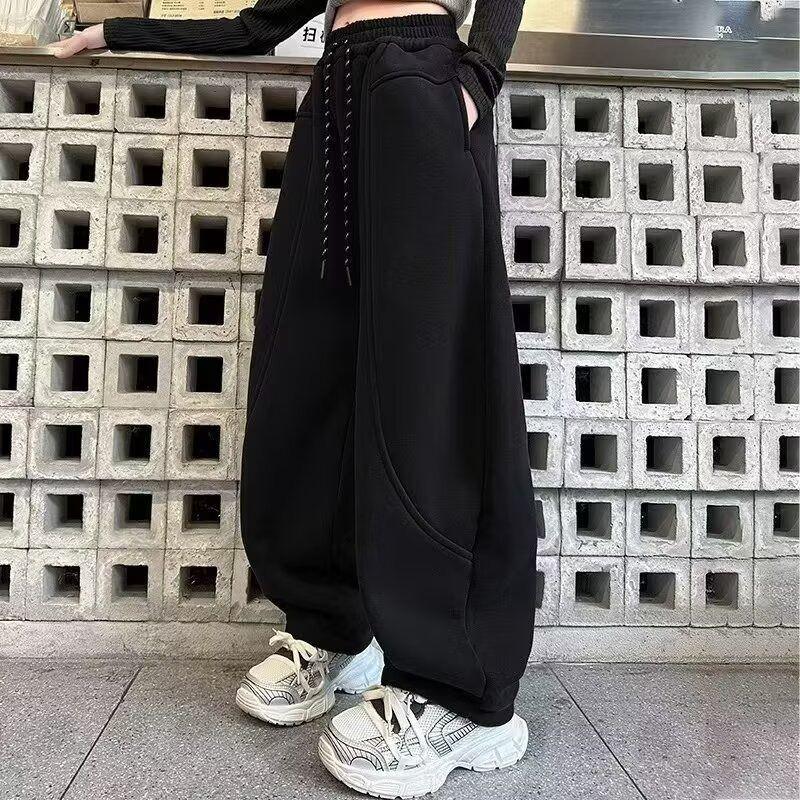 Dívčí kalhoty s širokými nohavicemi pro jaro a podzim 2025 - Ležérní módní pracovní a sportovní kalhoty pro velké děti