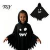 Black And White Ghost Cloak Halloween with Hood, Loose Fit Irregular Hem Costume Hooded Cape for Cosplay Party, Spooky Pullover Kids Adults