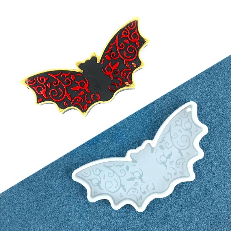 DIY Shiny Halloween Bat Keychain Silicone Mold with Hole for DIY Luggage Tag Resin Casting Mold Trinket Earring Pendant