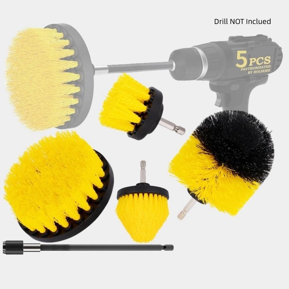 3/5/7Pcs Multi-Purpose Drill Brush Attachment Set Plastic Round Nylon Brushes Electric Scrubber Brush Extension Pole