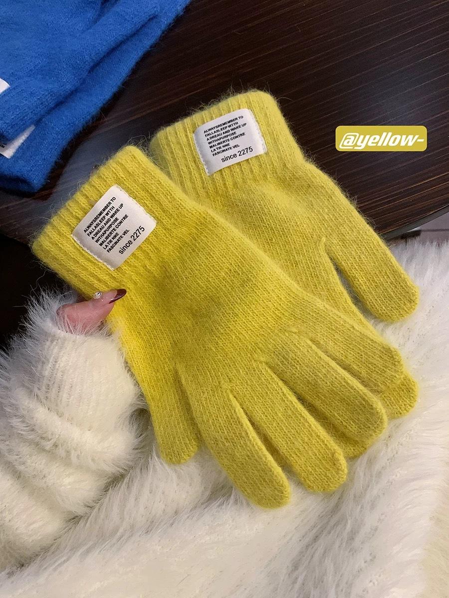 

Thickened cycling knitted thermal gloves for women s winter new student solid color touchscreen finger-exposed wool 2025 points жовтий
