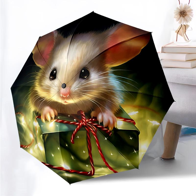 Christmas Tree Themed Folding Umbrella Fashion Auto-Open 8 Iron Ribs Plastic Handle Foldable Sunshade Perfect Christmas Gifts
