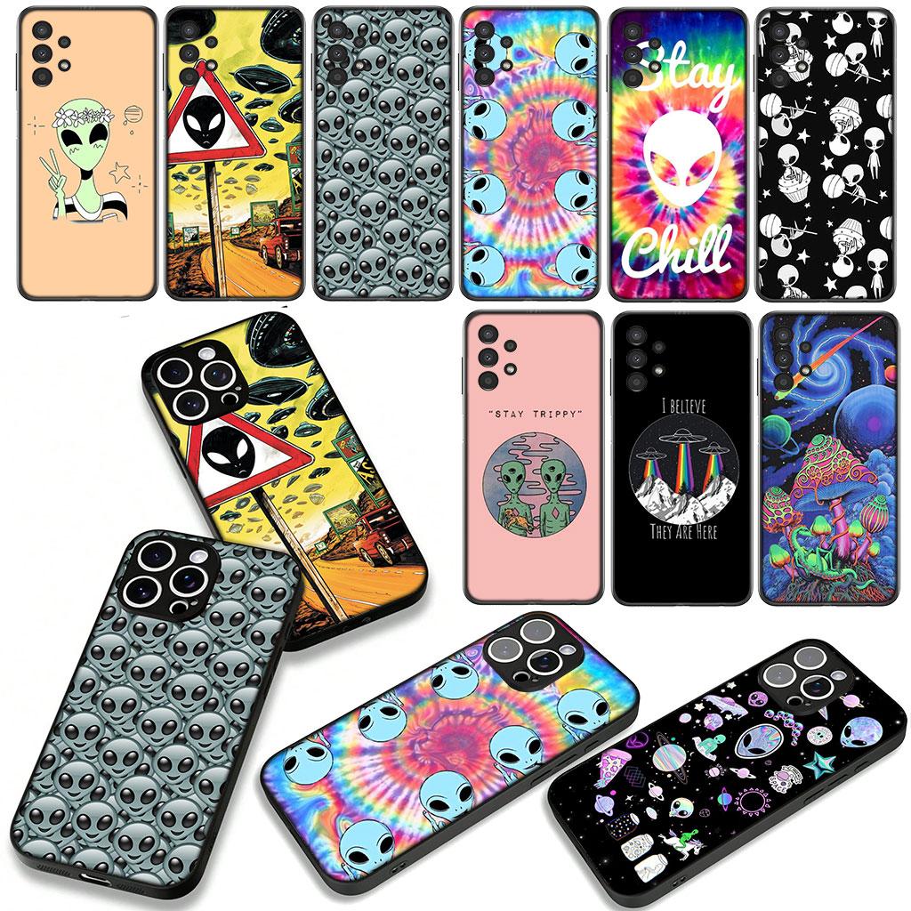 Trippy Tie Dye Peace Alien Phone Cover Case for Apple iPhone 16 15 14 Plus 13 12 Mini 17 Pro Max + ProMax 16E Air 16+ Casing