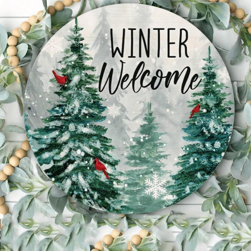 Snowflake Tree Round Metal Tin Sign Wall Art Home Bar Garden Decor Holiday Gift
