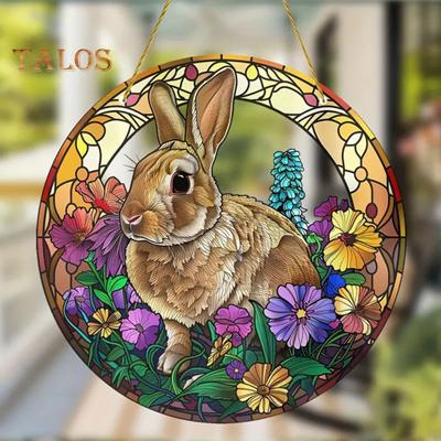 Easter Bunny Ornament Stained Acrylic Window Hanging Decoration Colorful Rabbit Art Ornament for Home Wall Door Garden Spring Easter Decor