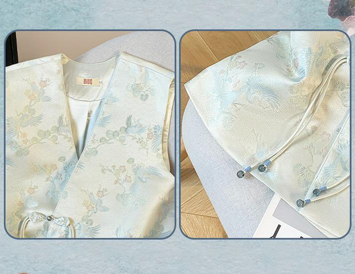 Plus Size Chinese-Style Embroidered Vest with Frog Buttons for Women