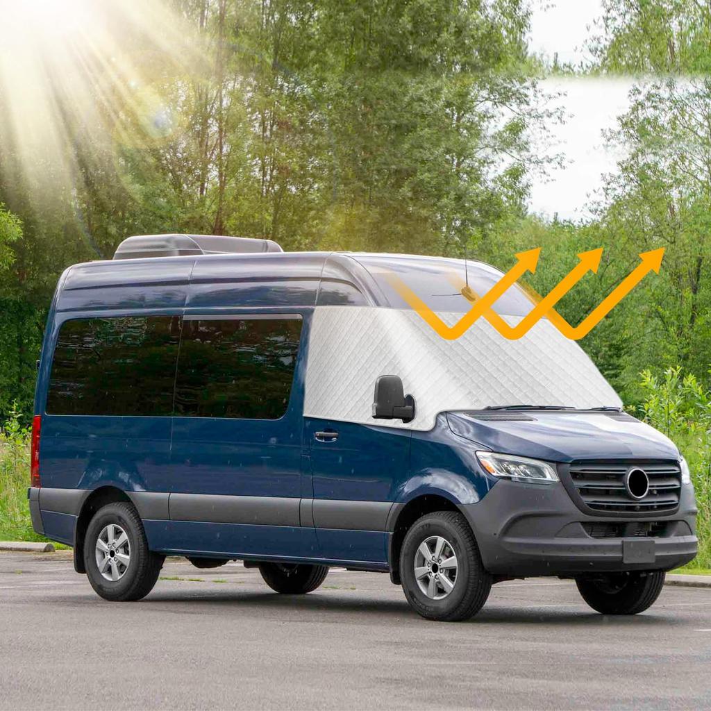 Windshield Cover For Mercedes-Benz Sprinter 2006-2018 / 2018-2025 VW Crafter, 600D Oxford Weatherproof Anti-Theft Snow Cover