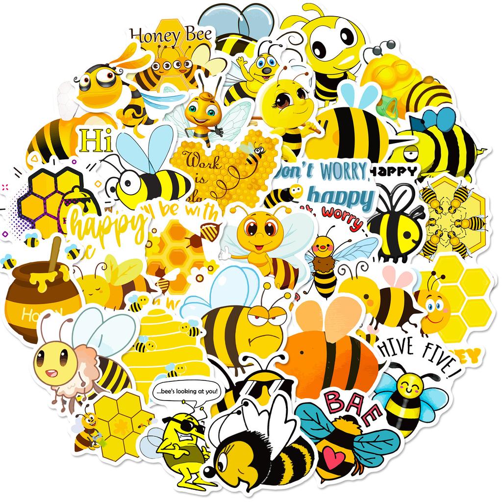 50 Pieces of Little Bee Stickers for Children Cartoon Animals Little Bee Kindergarten Reward Small Stickers Suitcase Stickers