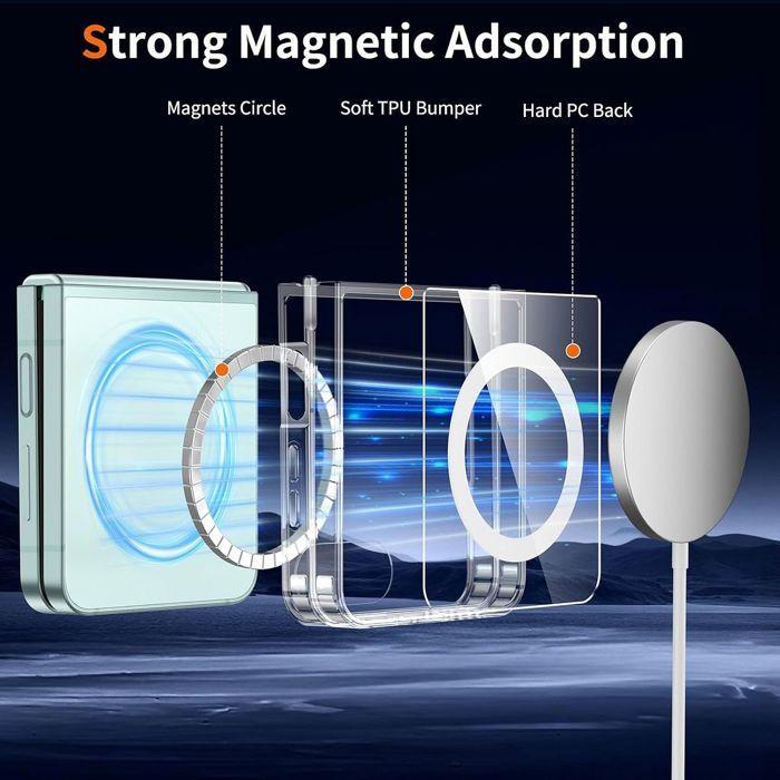 Case for Samsung Galaxy Z Flip 8, Shockproof Protection with Magnetic Ring - Transparent