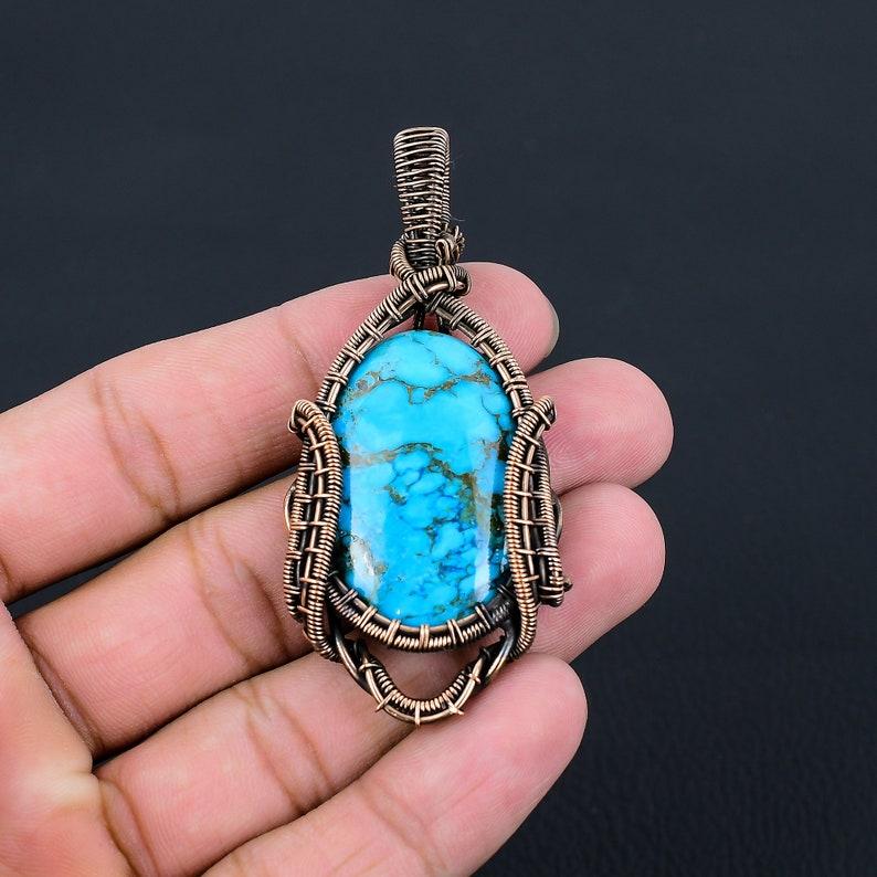 Turquoise Gemstone Pendant Copper Wire Wrapped Pendant Jewelry Turquoise Pendant Handmade Copper Pendant Unique Holiday Gifts For Wife