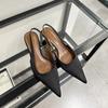Fashion Elegant Low Heel Satin Women Pumps Sexy Pointed Toe Slingbacks Thin High Heels Comfort Mules Sandals Dress Shoes Heeled Sandals